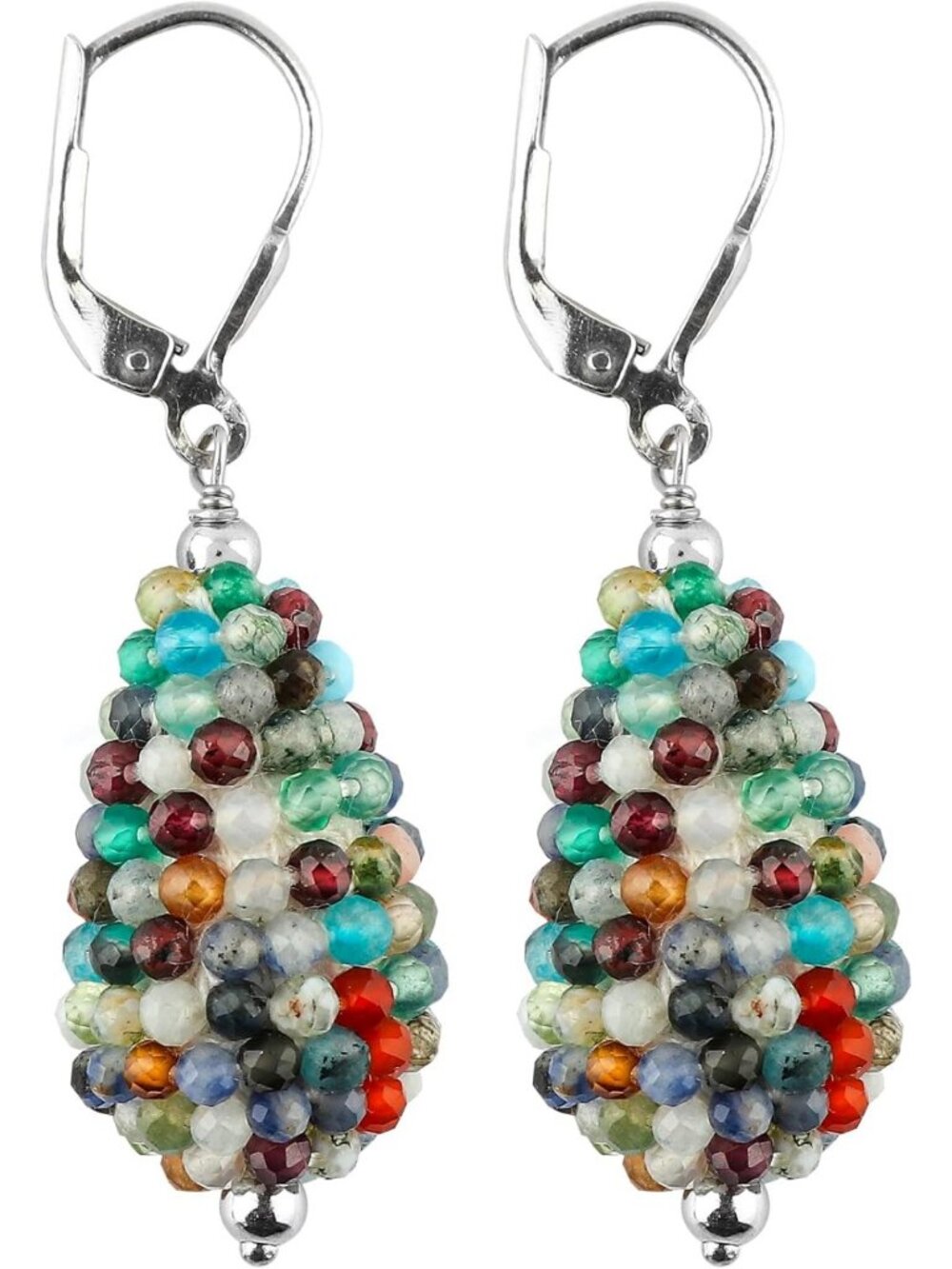 Dainty Multi-Gemstone Crochet Beaded Drop Earrings, Chakra Healing Jewelry, 925